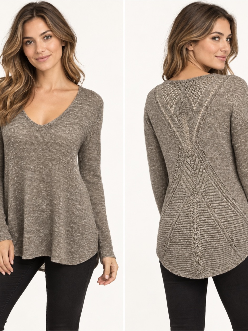 Open knitted back high low tunic lightweight sweater